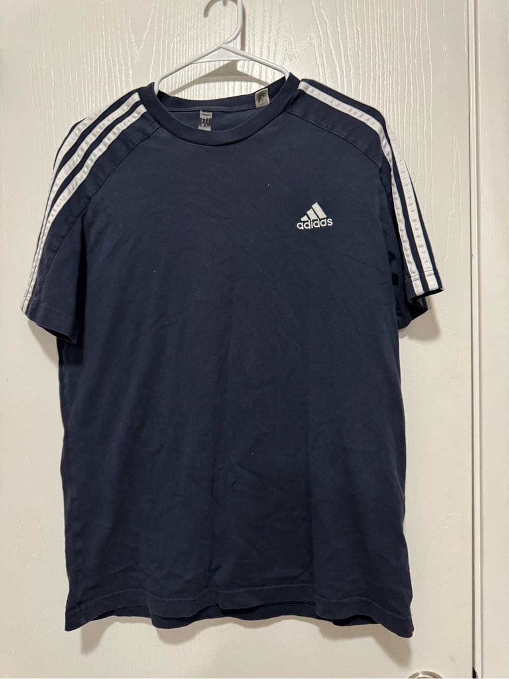 adidas Navy Short-Sleeve Tee with White Shoulder Stripes